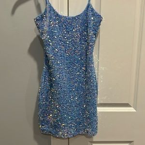 Lucy in the Sky, blue mini dress with sequins!